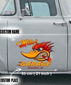 2 Pcs Personalized Hot Rod Garage Speed Shop Kustom Kultrure Old School Vinyl Decals