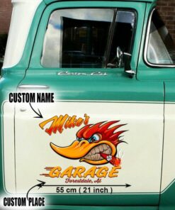 2 Pcs Personalized Hot Rod Garage Speed Shop Kustom Kultrure Old School Vinyl Decals