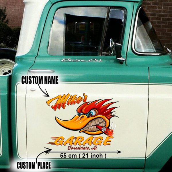 2 Pcs Personalized Hot Rod Garage Speed Shop Kustom Kultrure Old School Vinyl Decals
