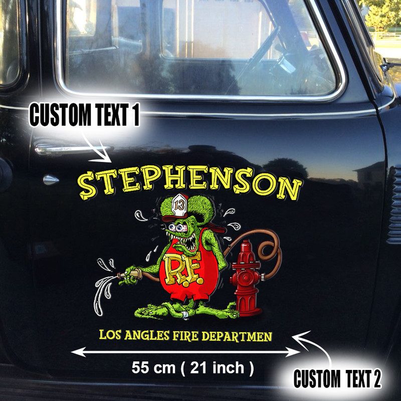 2 Pcs Personalized Fire Dept Hot Rod Rat Rod Vinyl Stickers