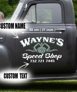 2 Pcs Personalized Speed Shop Hot Rod Garage Graphic Vinyl Decals