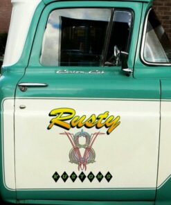 2 Pcs Personalized Pinstripe Hot Rod Garage Kustom Rat Rod Vinyl Decals