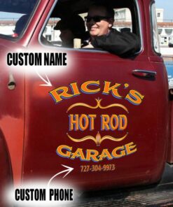 Personalized Pinstripe Hot Rod Garage Kustom Rat Rod Vinyl Sticker Set 02 Pcs