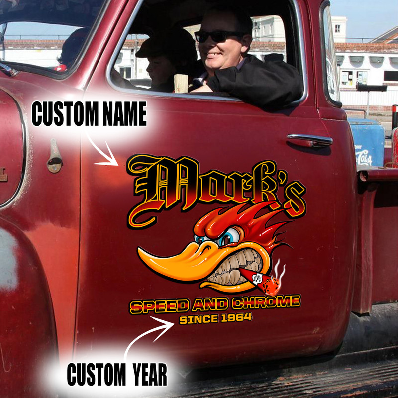 Personalized Speed And Chrome Mr Horsepower Hot Rod Shop Vinyl Decals Set Of 2 Pcs