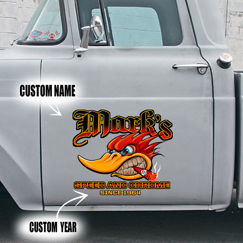 Personalized Speed And Chrome Mr Horsepower Hot Rod Shop Vinyl Decals Set Of 2 Pcs