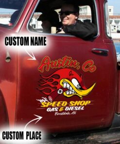 2 Pcs Personalized Speed Shop Gas And Diesel Garage Hot Rod Vinyl Stickers