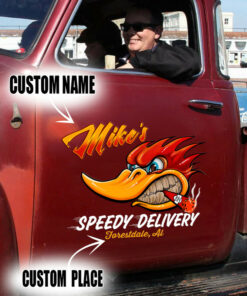 2 Pcs Personalized Speedy Delivery Garage Hot Rod Vinyl Stickers