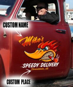 2 Pcs Personalized Speedy Delivery Garage Hot Rod Vinyl Stickers