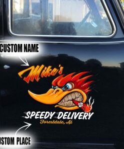 2 Pcs Personalized Speedy Delivery Garage Hot Rod Vinyl Stickers