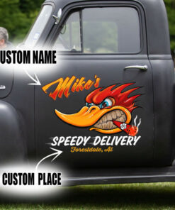 Personalized Speedy Delivery Mr Horsepower Hot Rod Woodpecker Garage Vinyl Stickers
