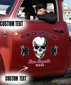 2 Pcs Personalized Skull Hot Rod Garage Vinyl Stickers