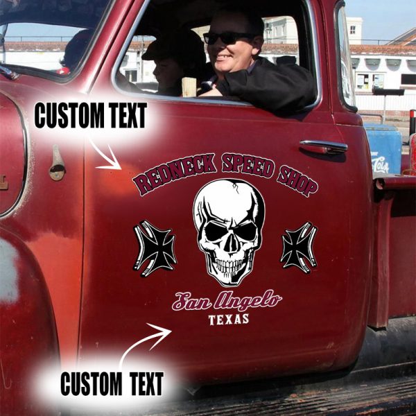 2 Pcs Personalized Skull Hot Rod Garage Vinyl Stickers