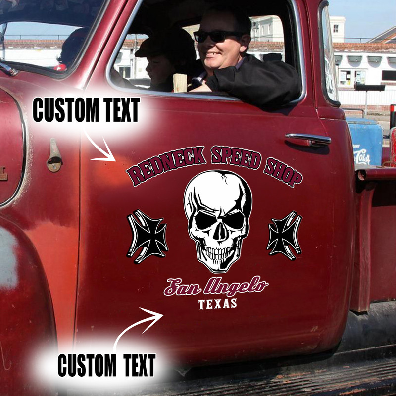2 Pcs Personalized Skull Hot Rod Garage Vinyl Stickers