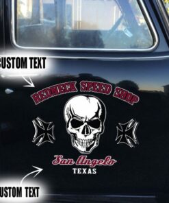 2 Pcs Personalized Skull Hot Rod Garage Vinyl Stickers