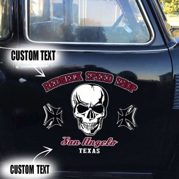 2 Pcs Personalized Skull Hot Rod Garage Vinyl Stickers