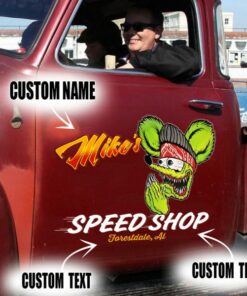 2 Pcs Personalized Hot Rod Garage Speed Shop Kustom Kulture Low Brow Art Vinyl Stickers