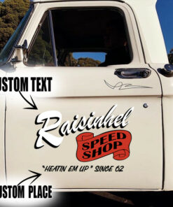 2 Pcs Personalized Hot Rod Lettering Speed Shop Kustom Kulture Vintage Garage Vinyl Stickers