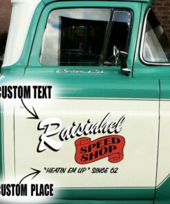 2 Pcs Personalized Hot Rod Lettering Speed Shop Kustom Kulture Vintage Garage Vinyl Stickers
