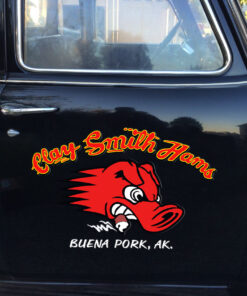 Clay Smith Hams Buena Pork Rat Rod Door Art Vinyl Decals Set 2 Pcs
