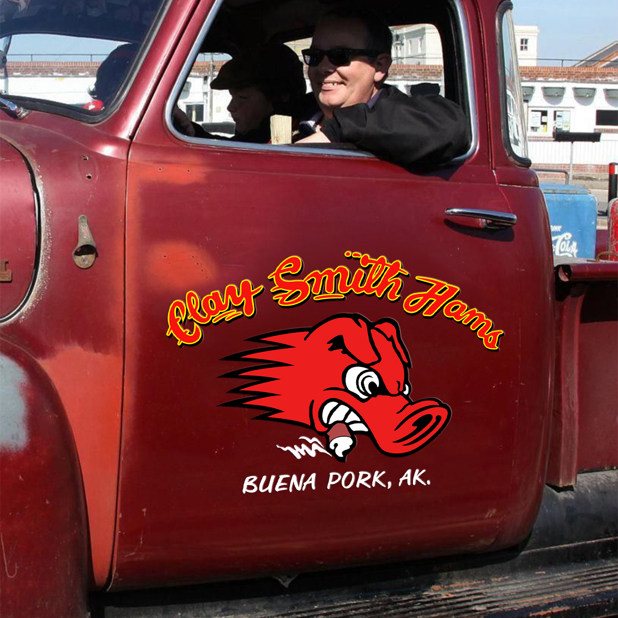 Clay Smith Hams Buena Pork Rat Rod Door Art Vinyl Decals Set 2 Pcs