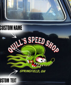 2 Pcs Personalized Hot Rod Garage Old School Vintage Speed Shop Lowbrow Art Vinyl Stickers
