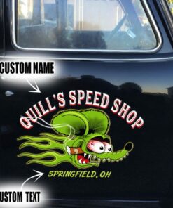 2 Pcs Personalized Hot Rod Garage Old School Vintage Speed Shop Lowbrow Art Vinyl Stickers