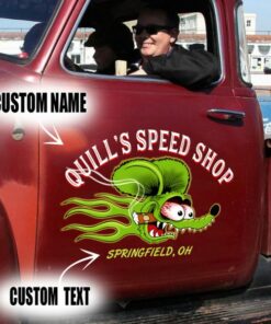 2 Pcs Personalized Hot Rod Garage Old School Vintage Speed Shop Lowbrow Art Vinyl Stickers