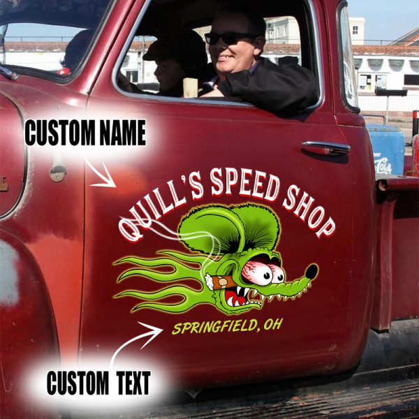 2 Pcs Personalized Hot Rod Garage Old School Vintage Speed Shop Lowbrow Art Vinyl Stickers