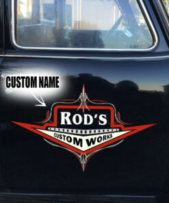 2 Pcs Personalized Hot Rod Custom Works Garage Pinstripe Vinyl Stickers