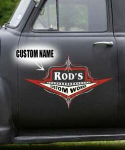 2 Pcs Personalized Hot Rod Custom Works Garage Pinstripe Vinyl Stickers
