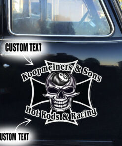 2 Pcs Personalized Hot Rod Garage Iron Cross Hot Rod And Racing Vinyl Stickers