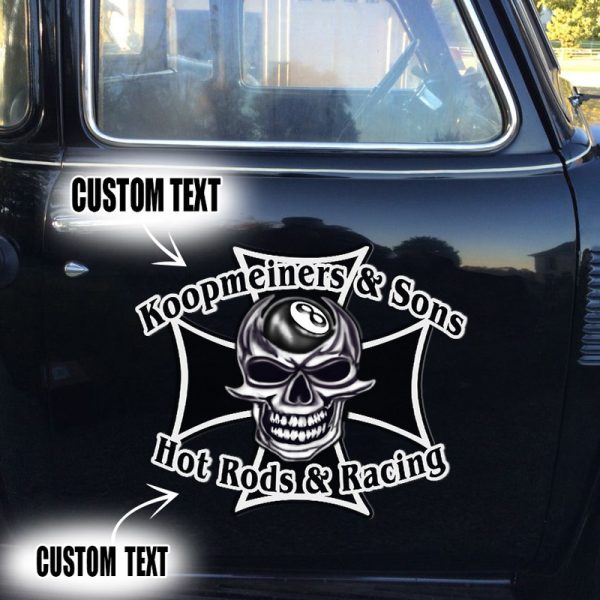 2 Pcs Personalized Hot Rod Garage Iron Cross Hot Rod And Racing Vinyl Stickers