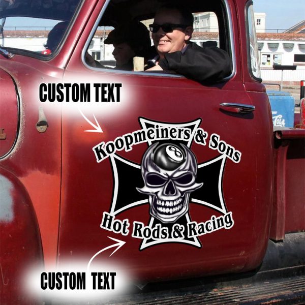 2 Pcs Personalized Hot Rod Garage Iron Cross Hot Rod And Racing Vinyl Stickers