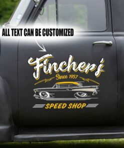 2 Pcs Personalized Lowbrow Garage Hot Rod Garage Speed Shop Pinstripe Vinyl Stickers