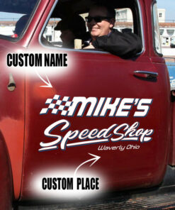 2 Pcs Personalized Hot Rod Garage Speed Shop Door Art Lettering Vinyl Stickers