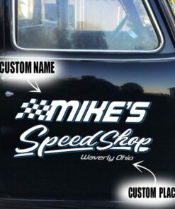 2 Pcs Personalized Hot Rod Garage Speed Shop Door Art Lettering Vinyl Stickers