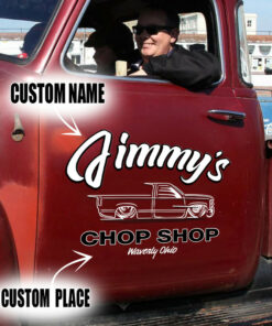 2 Pcs Personalized Chop Shop Hot Rod Garage Low Brow Art Vinyl Stickers