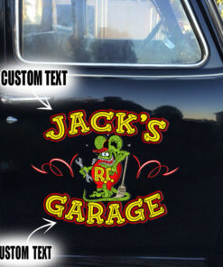 2 Pcs Personalized Hot Rod Garage Rat Rod Pinstripe Kustom Kulture Old School Garage Door Art Lettering Vinyl Stickers