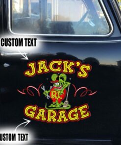 2 Pcs Personalized Hot Rod Garage Rat Rod Pinstripe Kustom Kulture Old School Garage Door Art Lettering Vinyl Stickers