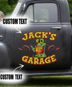 2 Pcs Personalized Hot Rod Garage Rat Rod Pinstripe Kustom Kulture Old School Garage Door Art Lettering Vinyl Stickers