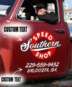 2 Pcs Personalized Speed Shop Hot Rod Garage Vinyl Stickers