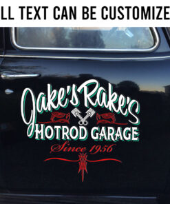 2 Pcs Personalized Hot Rod Garage Pinstripe Lettering Door Art Vintage Garage Vinyl Stickers