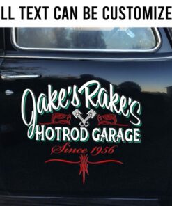 2 Pcs Personalized Hot Rod Garage Pinstripe Lettering Door Art Vintage Garage Vinyl Stickers