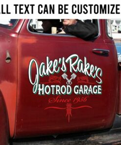2 Pcs Personalized Hot Rod Garage Pinstripe Lettering Door Art Vintage Garage Vinyl Stickers