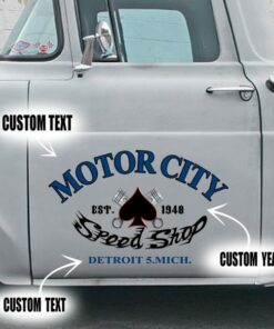 2 Pcs Personalized Speed Shop Hot Rod Garage Vinyl Car Decals