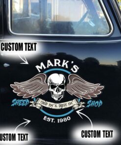 2 Pcs Personalized Skull Hot Rod Garage Speed Shop Vinyl Stickers