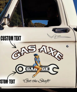 2 Pcs Personalized Hot Rod Pin Up Garage Get The Shaft Vinyl Stickers