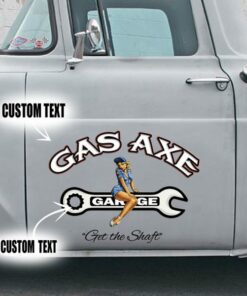 2 Pcs Personalized Hot Rod Pin Up Garage Get The Shaft Vinyl Stickers