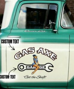 2 Pcs Personalized Hot Rod Pin Up Garage Get The Shaft Vinyl Stickers