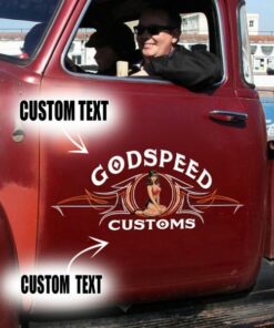 2 Pcs Personalized Hot Rod Garage| Pinstripe Pin Up Girl Vinyl Stickers